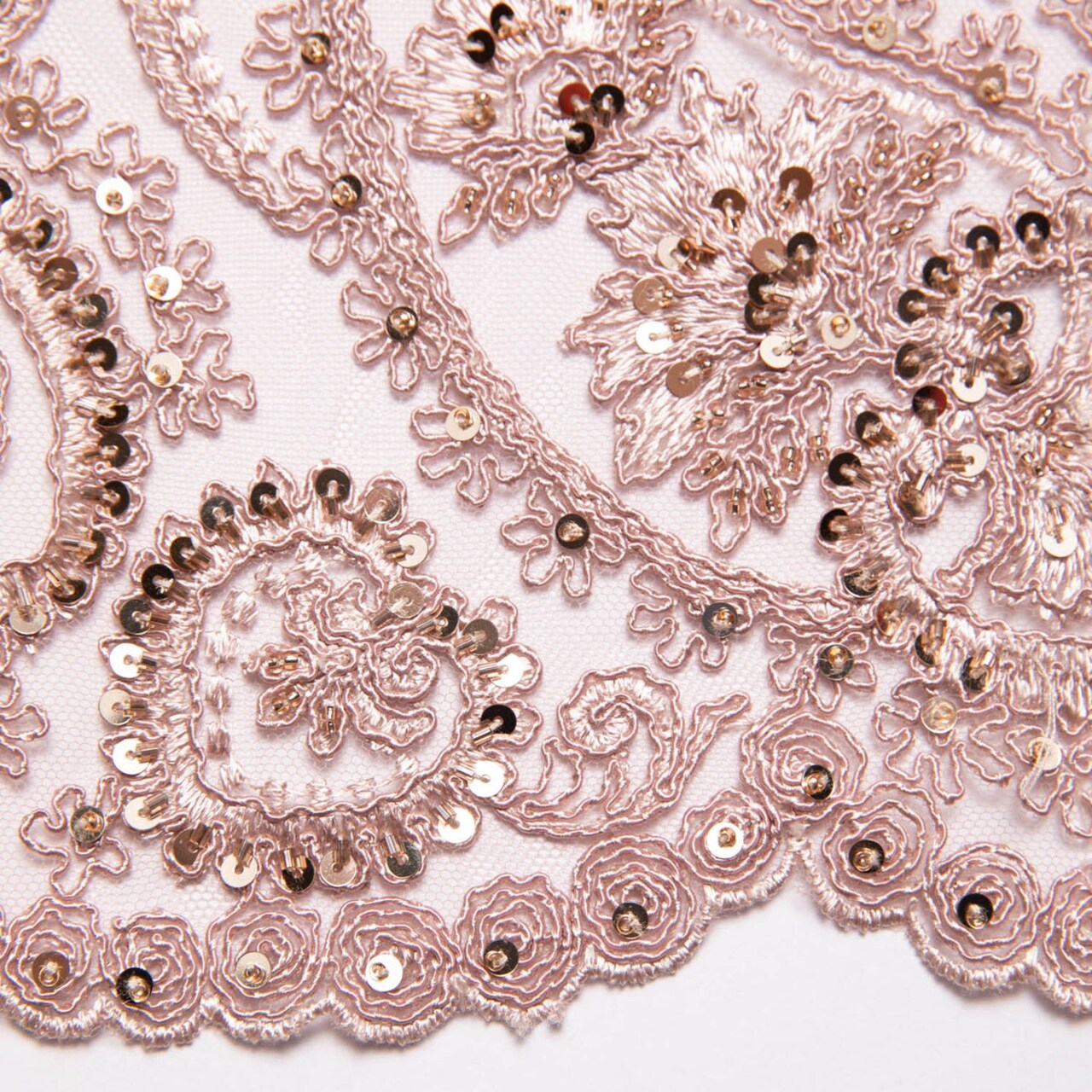 1 Yard Shimmering Tulle Lace Fabric with Sequins and Floral Embroidery 52" Width